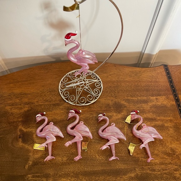 Hand Blown Flamingo Christmas Ornaments Lot of Five - Picture 3 of 3